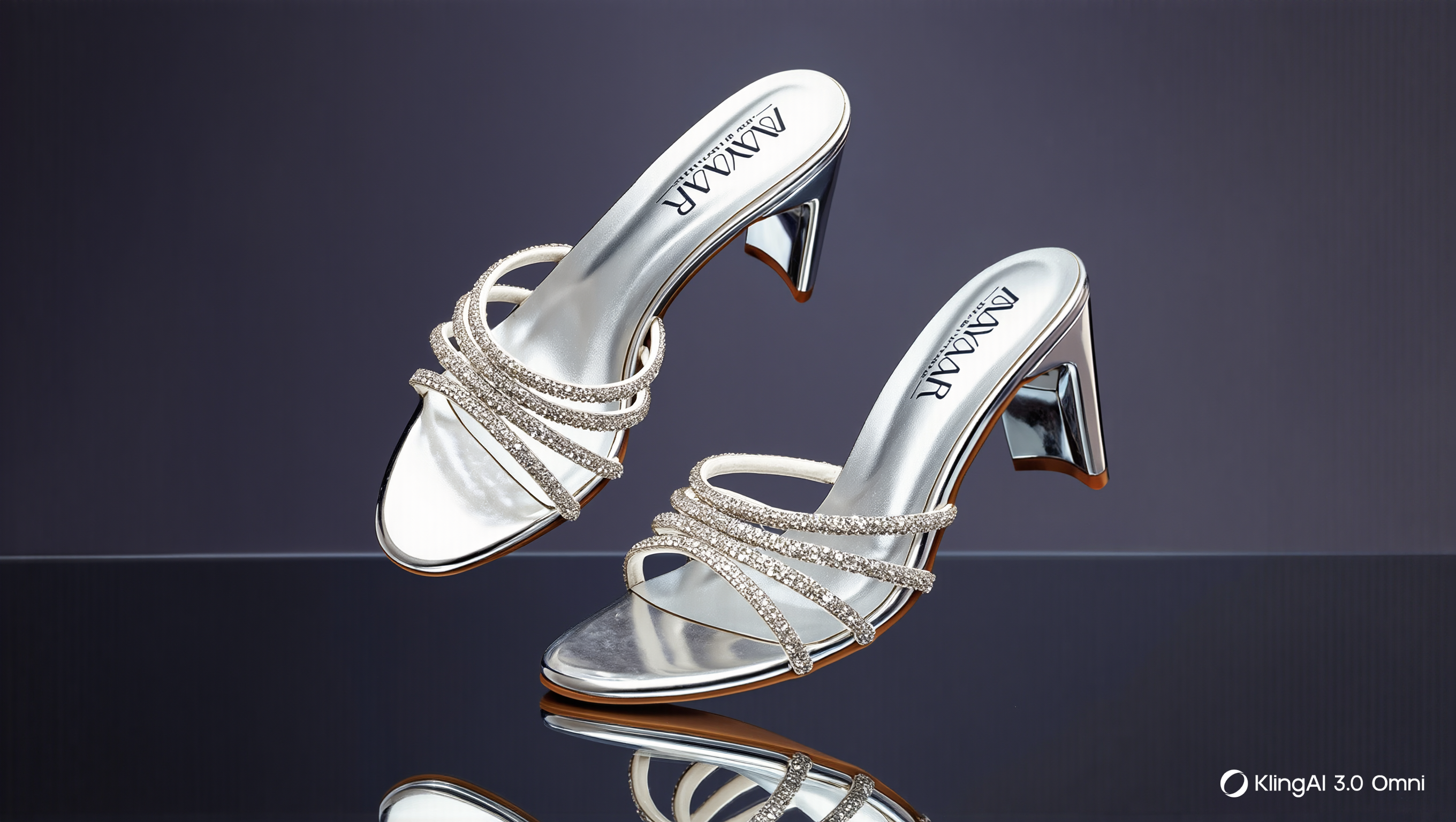 Shimmery Multi Strap Silver Diamond Upper Block Heel