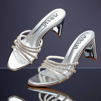 Shimmery Multi Strap Silver Diamond Upper Block Heel