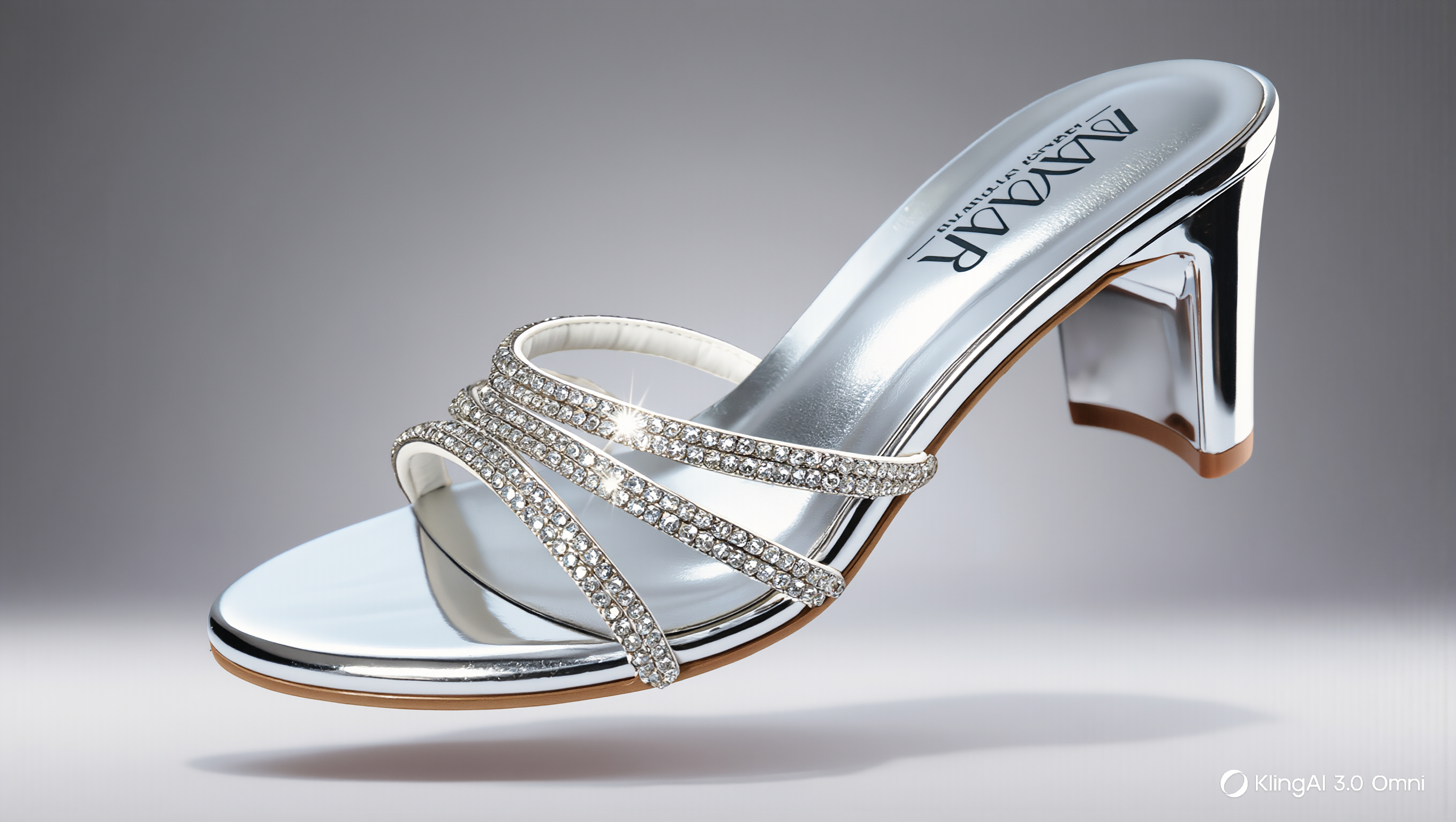Shimmery Multi Strap Silver Diamond Upper Block Heel