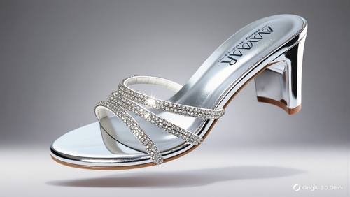 Shimmery Multi Strap Silver Diamond Upper Block Heel
