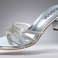 Shimmery Multi Strap Silver Diamond Upper Block Heel