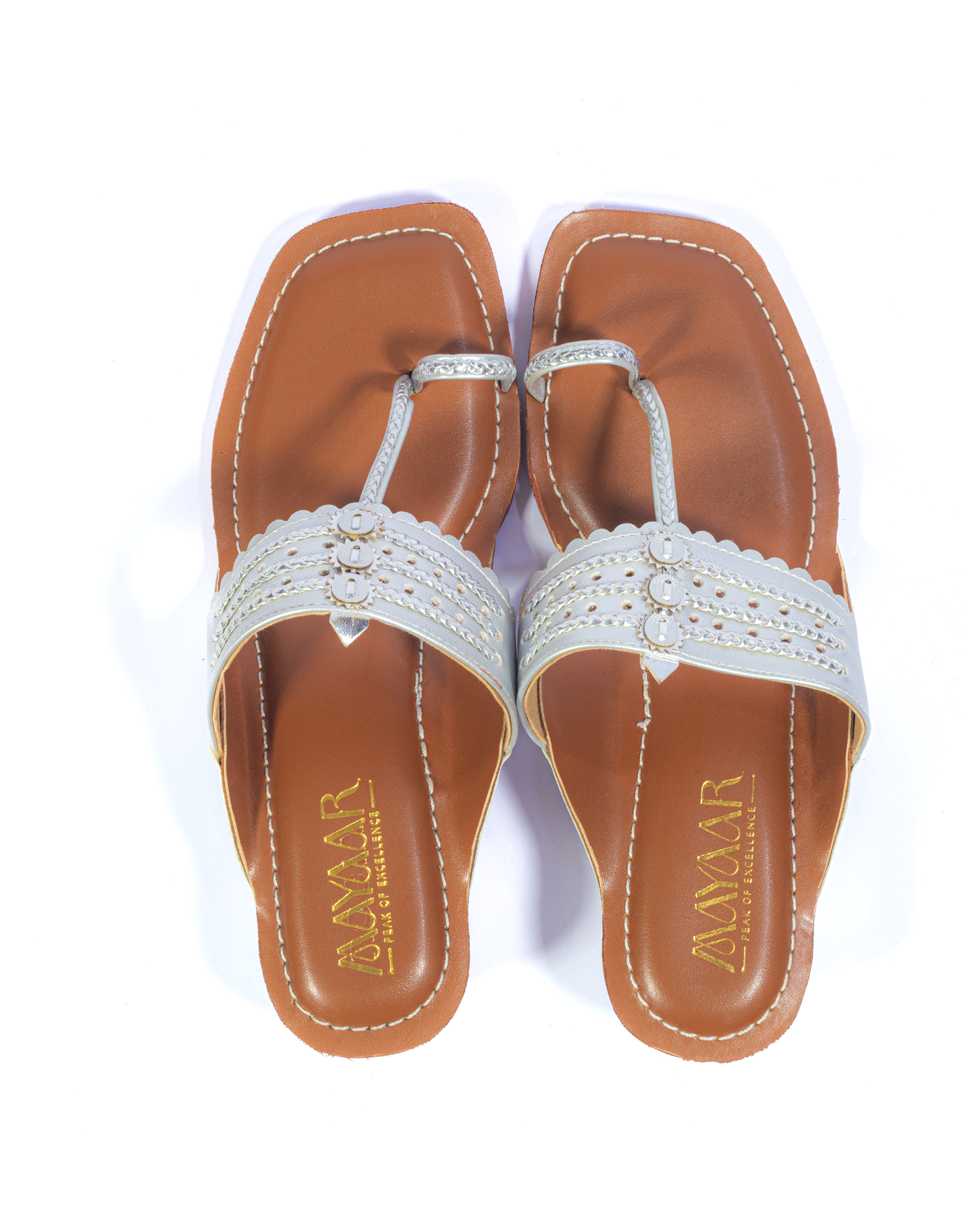 Grace Block Heeled Kolhapuri - Silver - Image 4