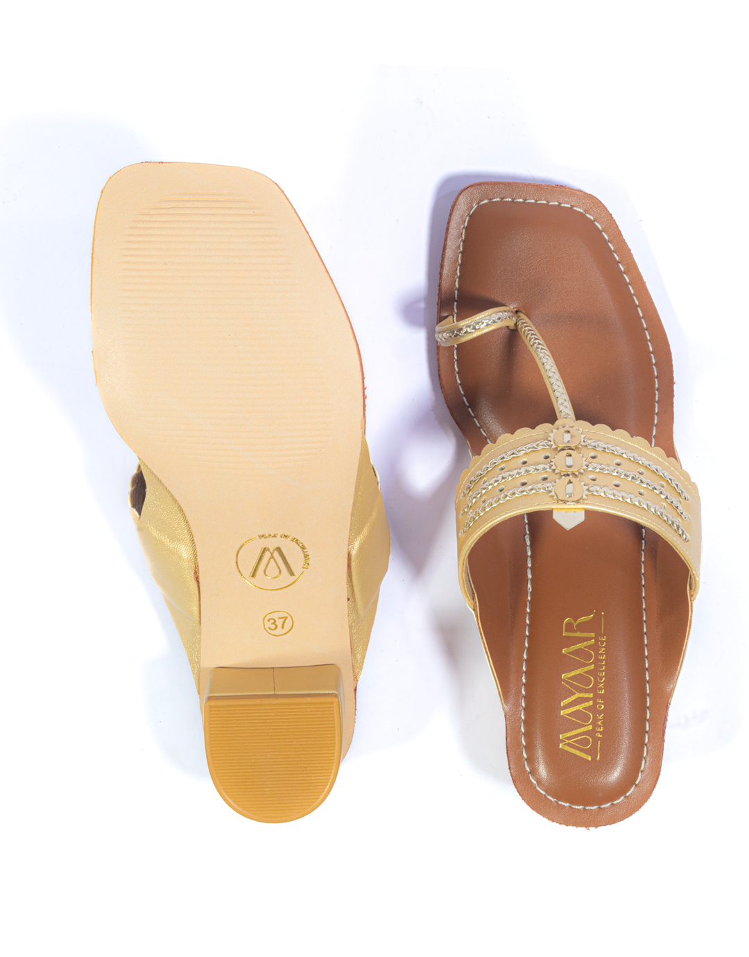 Grace Block Heeled Kolhapuri - Gold - Image 2