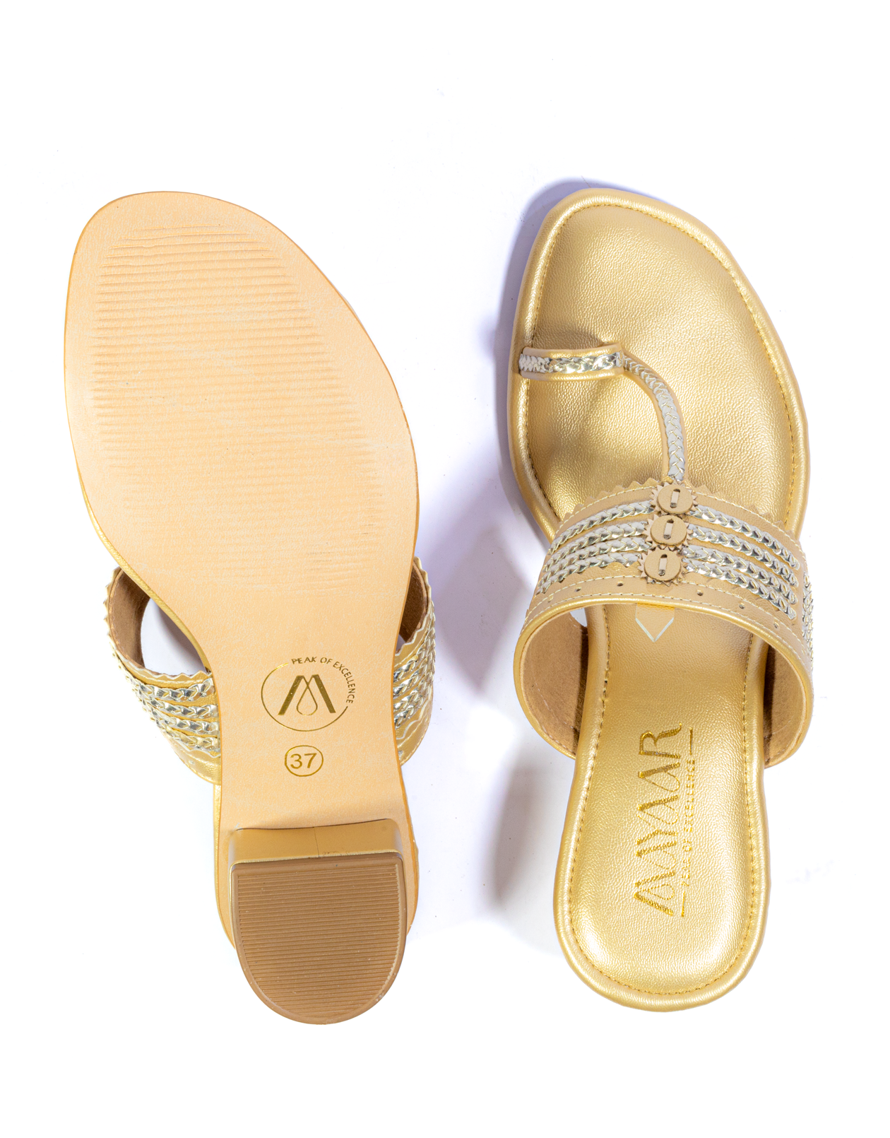 Noir Charm Heeled Kolhapuri - Gold - Image 5