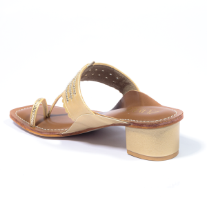 Grace Block Heeled Kolhapuri - Gold