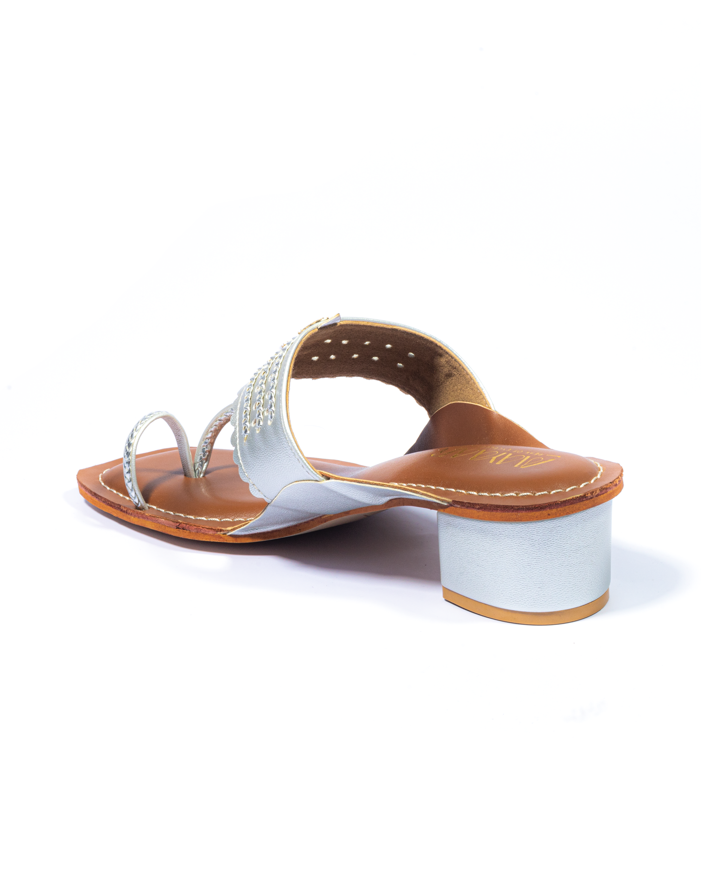 Grace Block Heeled Kolhapuri - Silver - Image 2