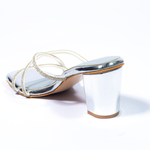 Shimmery Cross Strap Diamond Upper Block Heel