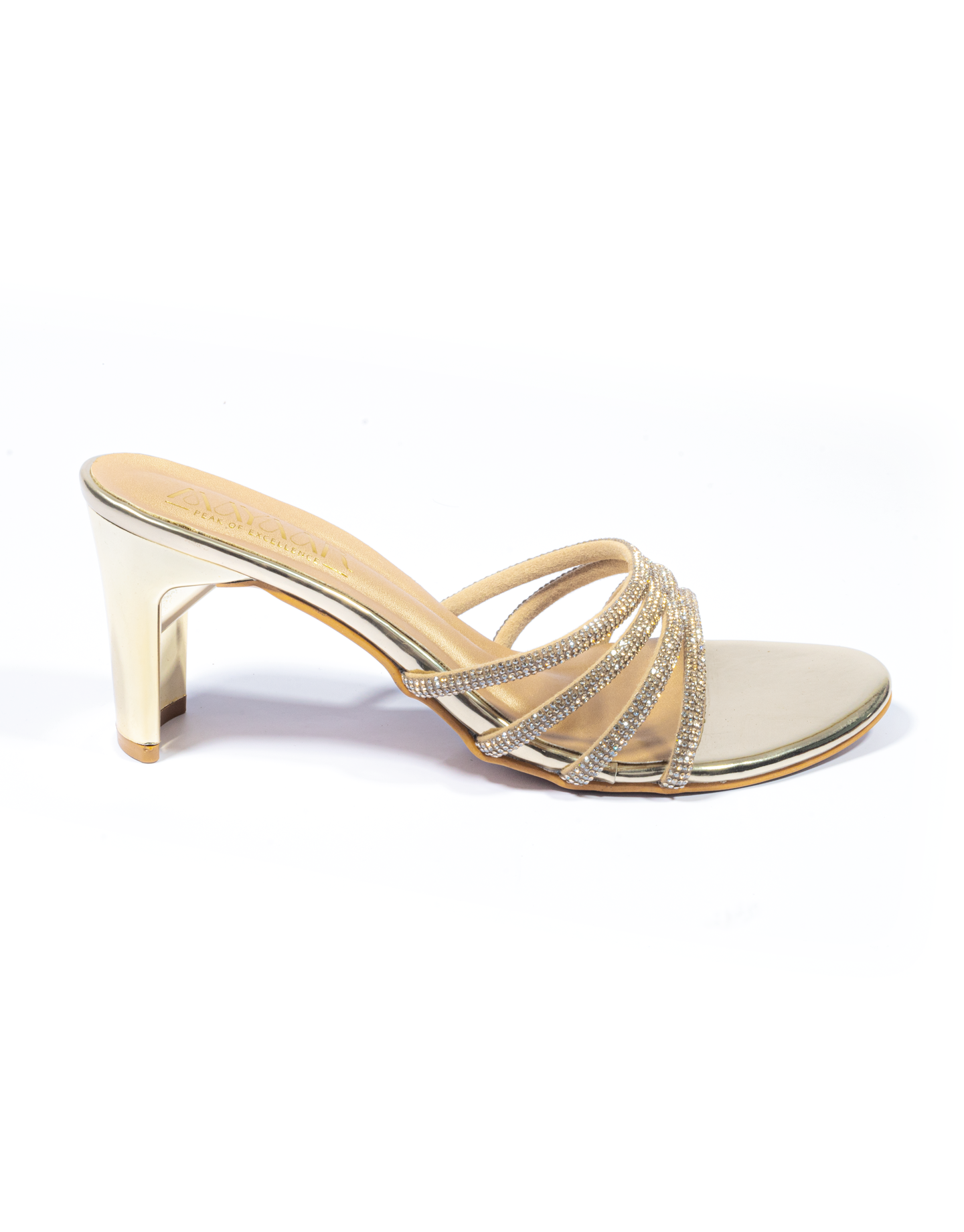 Shimmery Multi Strap Diamond Upper Block Heel - Image 4