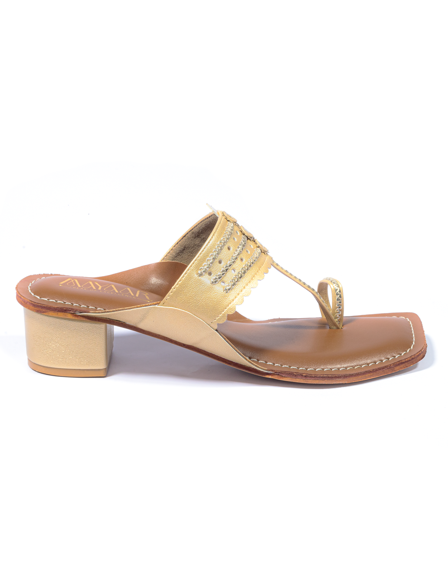 Grace Block Heeled Kolhapuri - Gold - Image 4