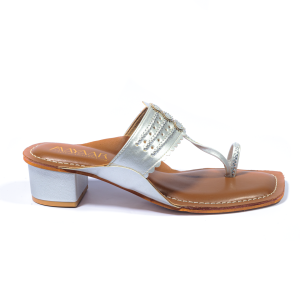 Grace Block Heeled Kolhapuri - Silver