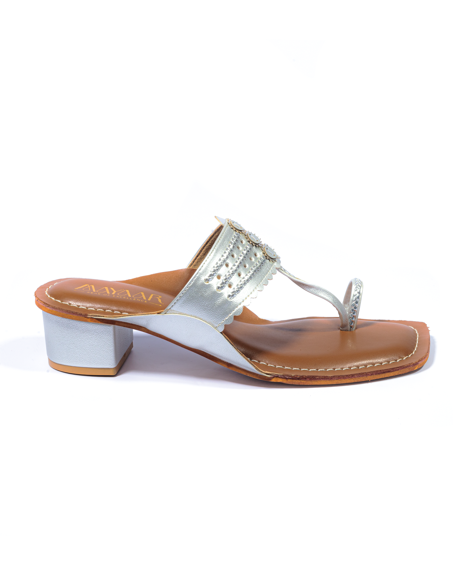 Grace Block Heeled Kolhapuri - Silver