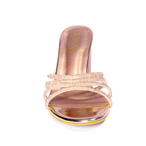 Shimmery Multi Strap Diamond Upper Block Heel