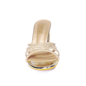 Shimmery Multi Strap Diamond Upper Block Heel