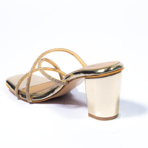 Shimmery Cross Strap Diamond Upper Block Heel