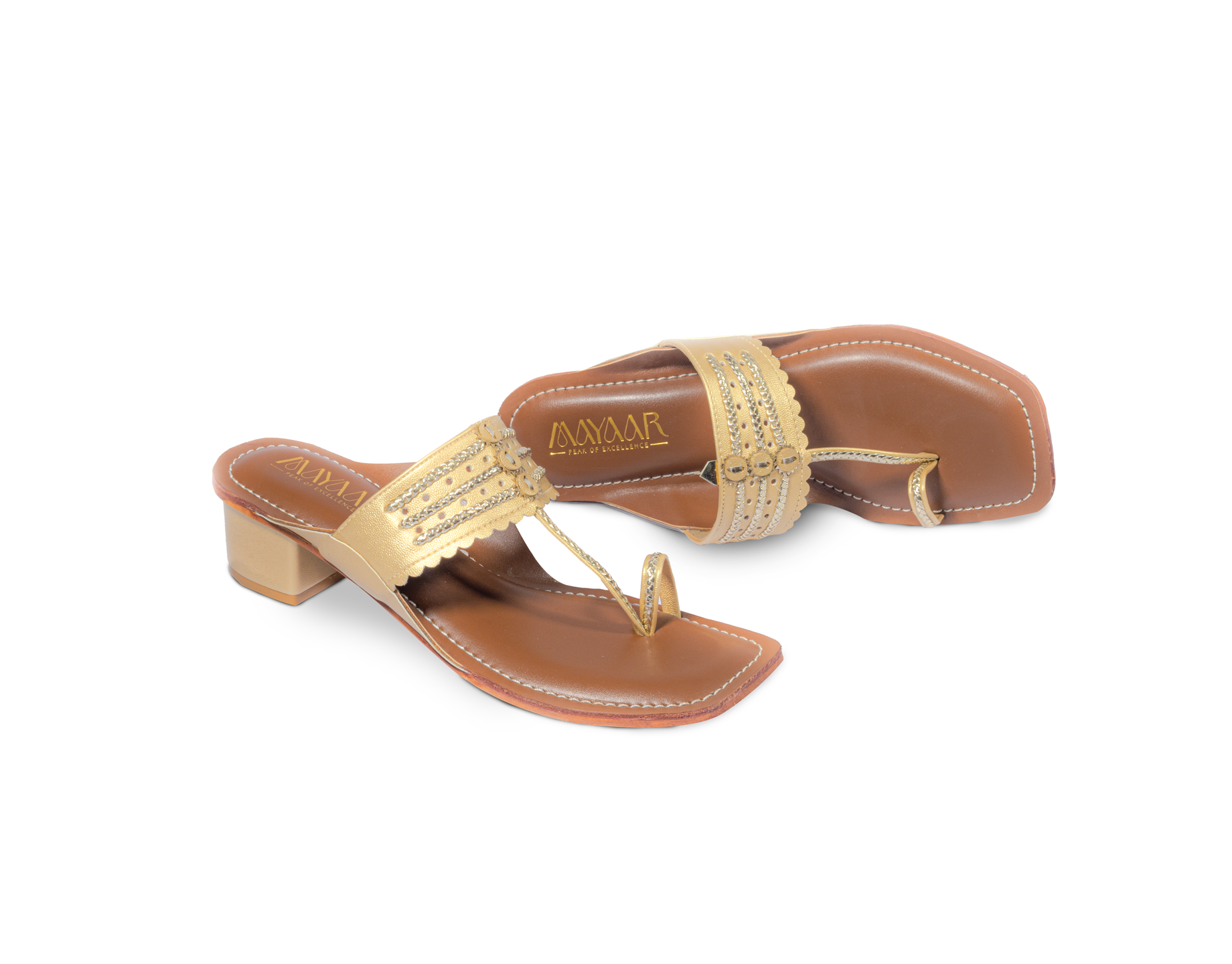 Grace Block Heeled Kolhapuri - Gold - Image 5