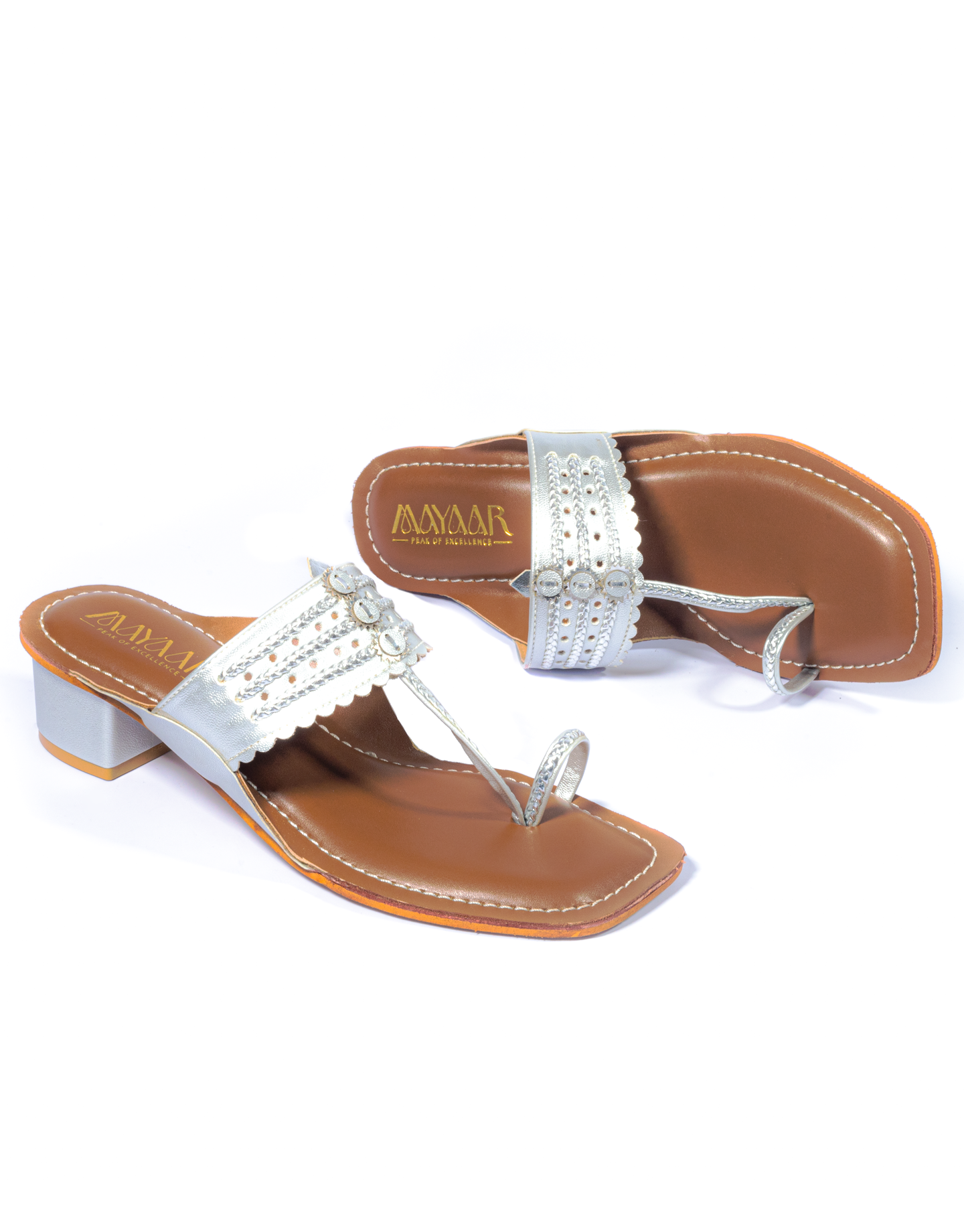 Grace Block Heeled Kolhapuri - Silver - Image 3