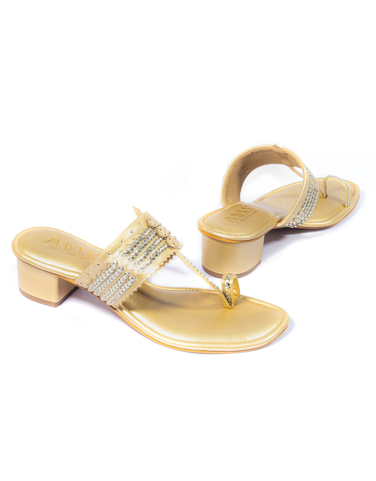 Noir Charm Heeled Kolhapuri - Gold - Image 4